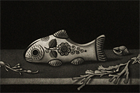 長谷川潔 メキシコの魚　静物画